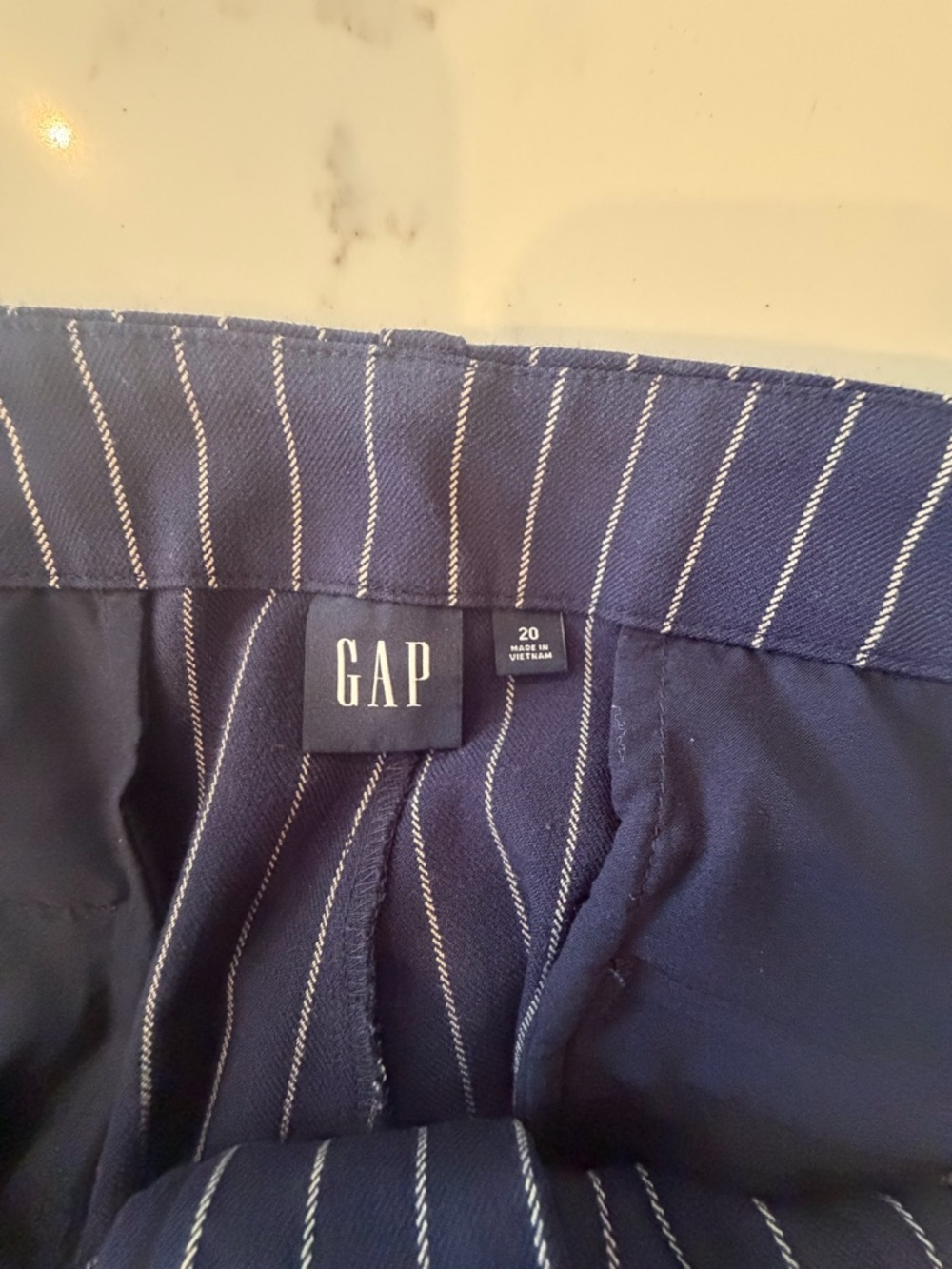 GAP Navy with White Pinstripe Pleated Wide Leg Trousers
